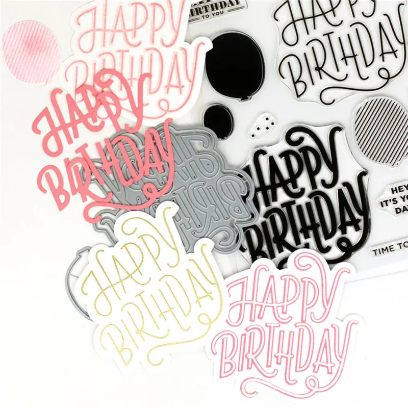 

Naifumodo Words Happy Birthday Stamps and Dies Scrapbooking Balloon for Card Making DIY Embossing Craft Dies Stamp Sets 2019