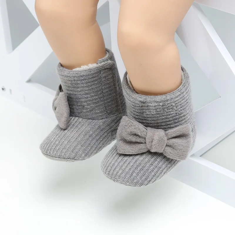 Ботинки для маленьких девочек вязаные ботинки для новорожденных детские ботинки с мягкой подошвой зимняя теплая детская обувь в цветочек 0-18 месяцев - Цвет: 03H