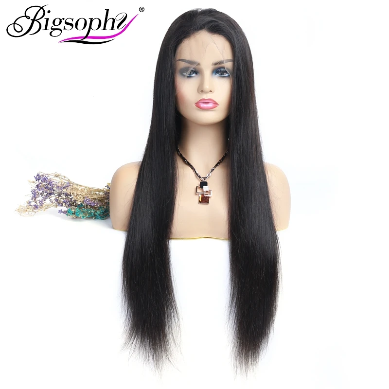 

Bigsophy Brazilian Full Lace Human Hair Wigs With Baby Hair Lace Wig 6-24 Inch Straight 100% Remy Human Hair Wigs Natural Black