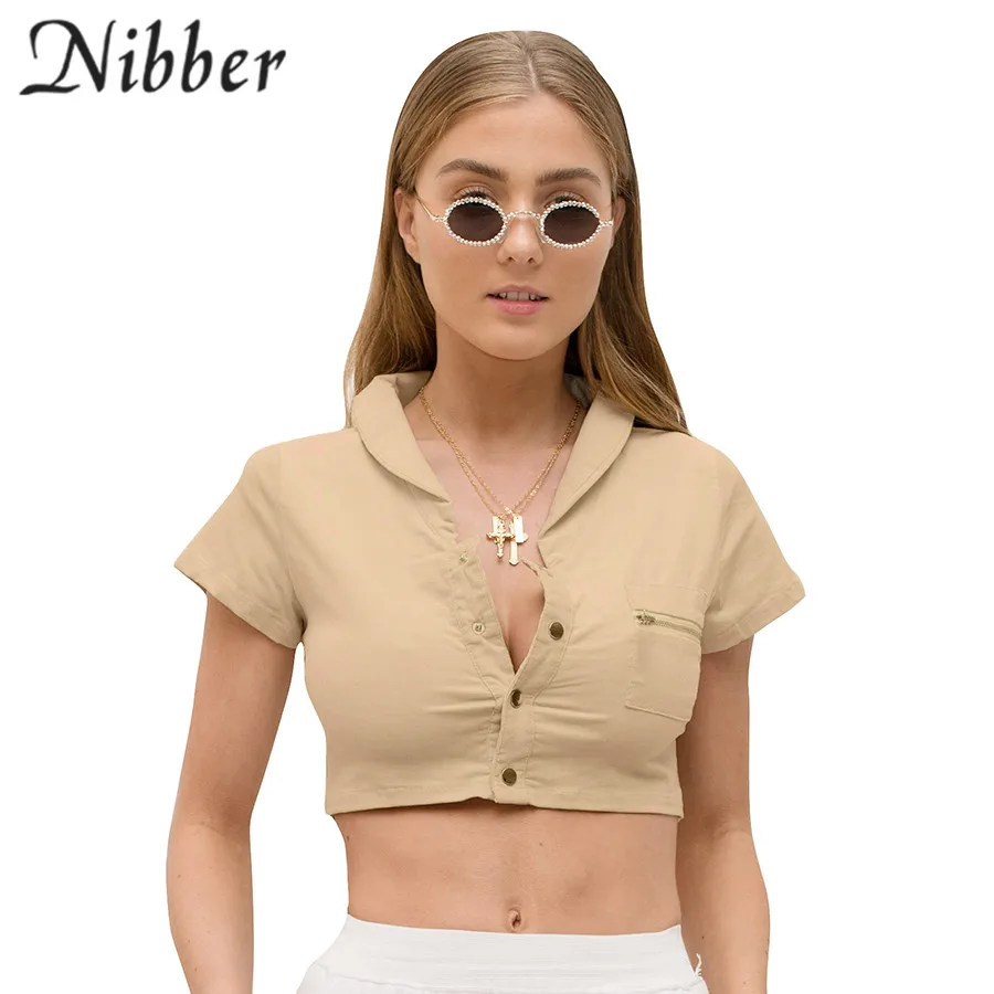 Nibber, летние модные рубашки, хлопок, кроп-топы, женская футболка,, горячая Распродажа, дизайн с отворотом, одноцветная Базовая Повседневная футболка с коротким рукавом