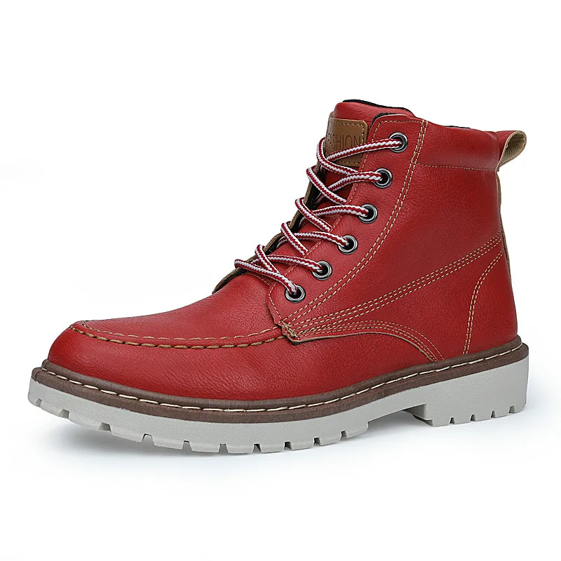 AODLEE/ботинки; Мужские Зимние ботильоны «Челси»; модная мужская обувь; повседневная кожаная обувь с высоким берцем; мужские ботинки; Мужская обувь; botas hombre - Цвет: Красный