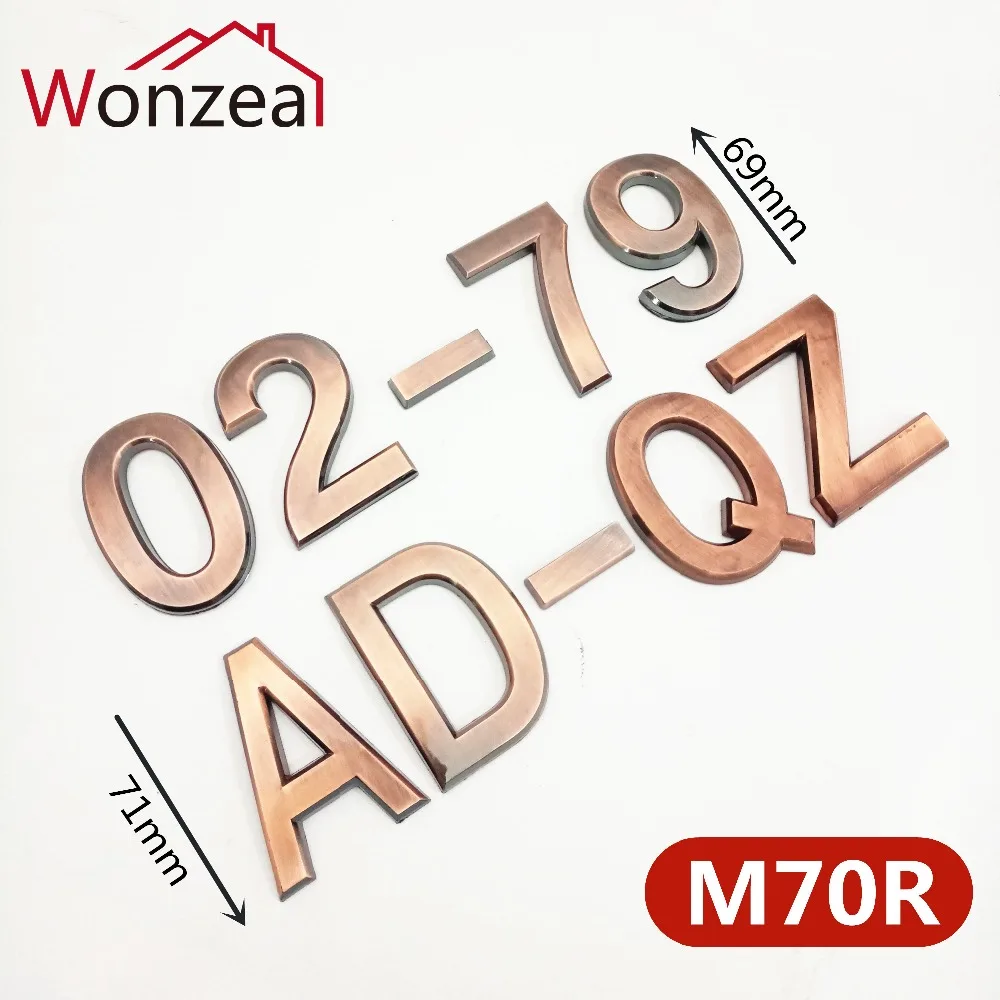 

70mm 0123456789ABC-Z Modern Red Copper Plaque Number House Letter Hotel Door Address Digits Sticker Plate Sign ABS plastic