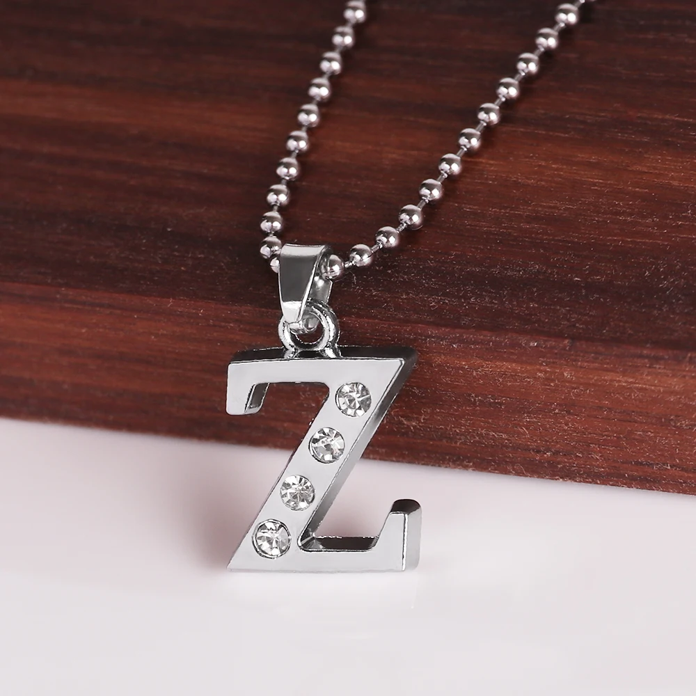 Silver Zircon Initial Alphabet Letter Z Pendant Necklace Women Fashion