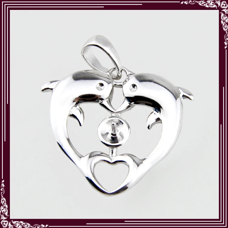 

wholesale Dolphin Heart Shape Pendant Fittings, 925 sterling silver pearl pendant fitting 5pcs
