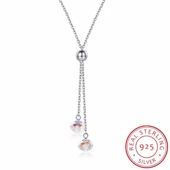 

Lekani Two Beads Crystals From Swarovski Long Pendants Necklaces Real 925 Silver Chain Collares For Women Bohemian Jewelry