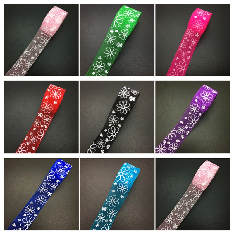 Buy 5 yards/lot 1" 25mm Wide Beautiful Printed Organza