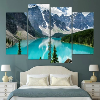 

4 Piece The Alps Snow Mountain River Landscape Picture Wall Art Canvas Painting for Home Theater Room Wall Decor Poster Dropship