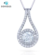 DovEggs 14K 585 белый золотой центр 1ct 6,5 мм F цвет Moissanite двойная подвеска ореол для женщин подарок с Moissanite акценты