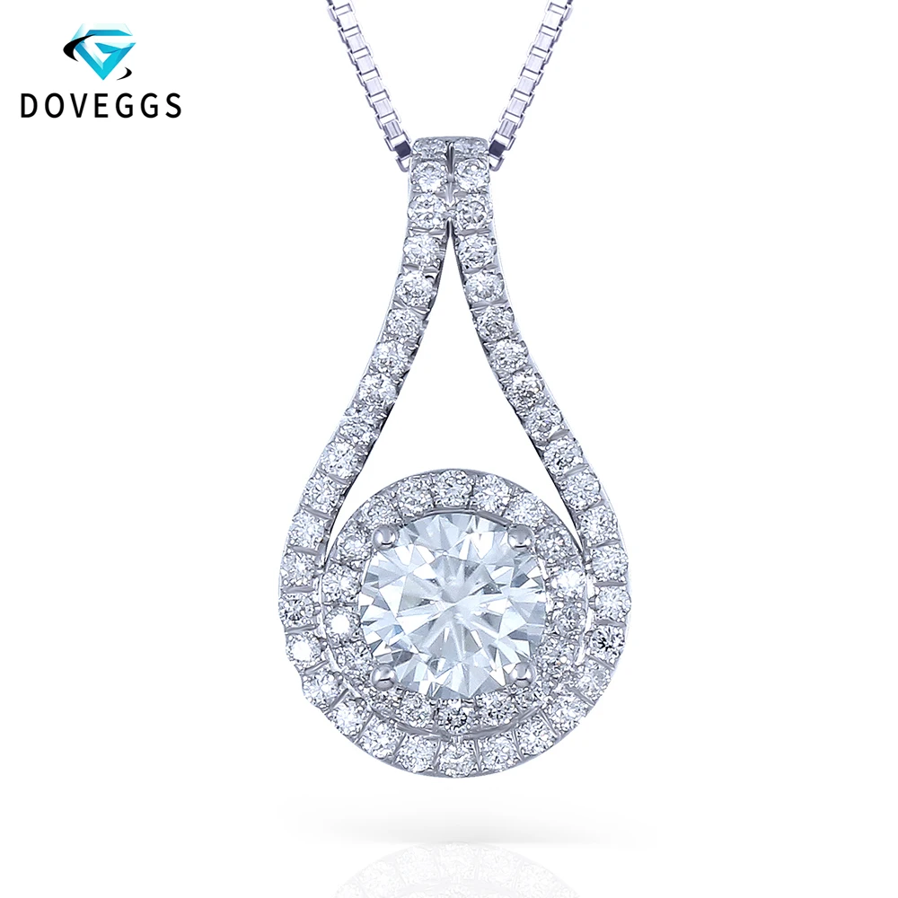 

Genuine 14K White Gold 1 CARAT CT close to G-H VVS2 White Clear Moissanite Halo Pendant Lab Grown Diamond Fine Jewelry