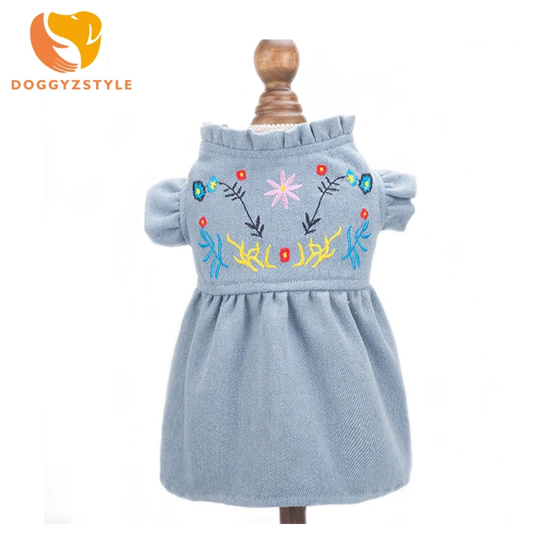 

Summer Spring Embroidery Dog Jean Skirts Pet Dresses Denim Dog Dress Bubble Sleeve Pet Clothes For Dogs Size XS-XL DOGGYZSTYLE