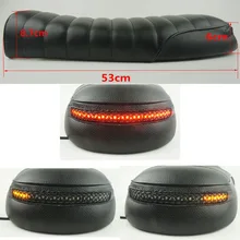 Assento vintage para motocicleta, assento plano, almofada, luz traseira retrô, com freio a led