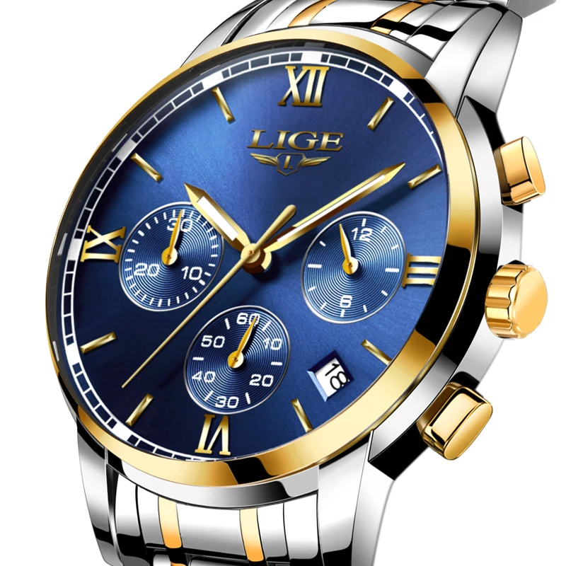 LIGE Watches Men Luxury Brand Fashion Business Quartz Man watch Six Pin Sport Waterproof Clock watch men Full Steel Wristwatches