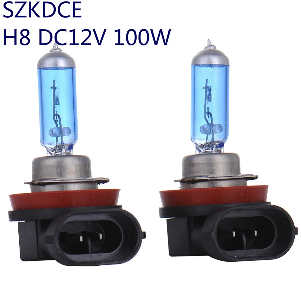 Szkdce 2 шт. AC/DC 12 V H8 100 W 6000 K Автомобильные фары Противотуманные фары дальнего света автомобиля лампы для фар, галоген, ксенон, заполненные супер белый