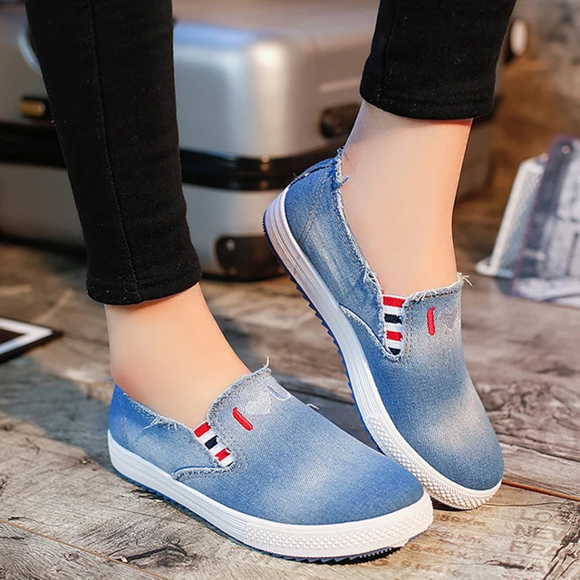 2016 Summer New Casual Canvas Jeans Flat Shoes Women Platform Slip On ...
