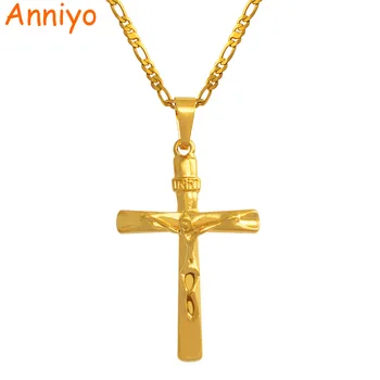 

Anniyo Cross Pendant Necklaces fo Women/Men INRI Juses Crucifix Christianity Jewelry Gold Color INBI Jesus of Nazareth #092106