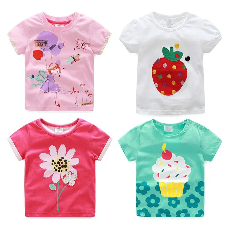 2023 Summer New Arrival 2 3 4 6 8 10Years Kids Children Flower Print Baby Top Basic Shirt 100% Cotton Girls Short-Sleeve T-Shirt