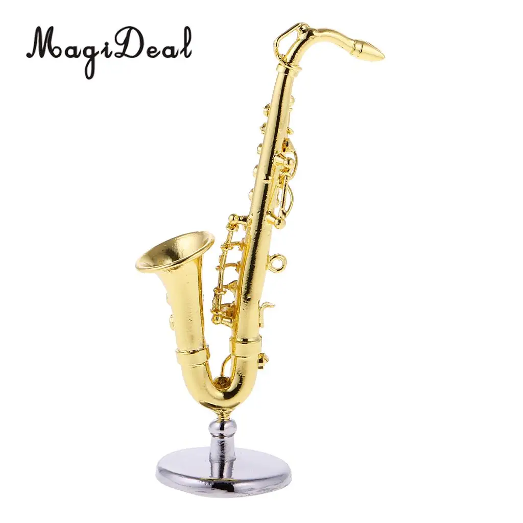 MagiDeal 1Pc Alloy Golden Miniature Saxophone for 1/12 Scale Dollhouse Bedroom Living Room Acce House Decor Child Kids Cute Toy