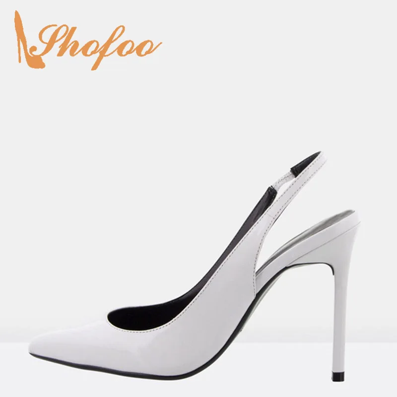 

White High Stilettos Pointed Toe Slingbacks Pumps Woman Thin Heels Large Size 10 16 For Office Ladies Footwear Dress Mature 2019