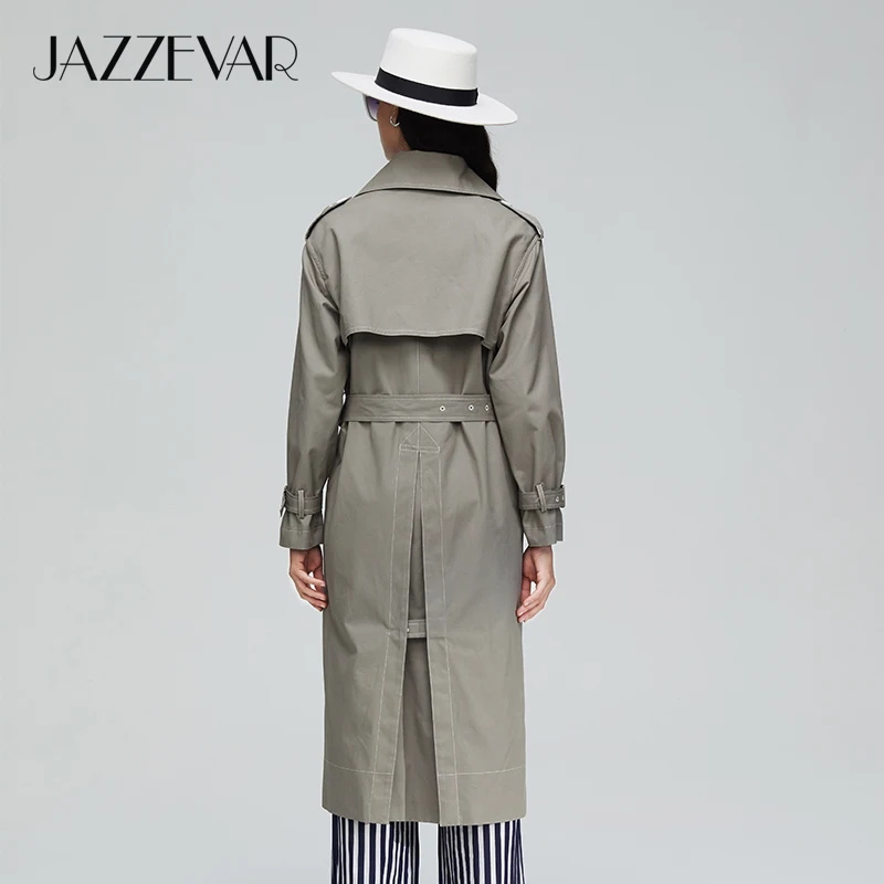 Koop JAZZEVAR2019 Nieuwe collectie herfst trenchcoat vrouwen top rode kleur katoen double breasted lange mode stijl met hoge kwaliteit 9020