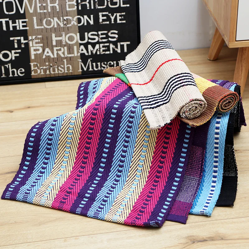 100 Cotton Plaid Rugs Black/White Multi Color Hand woven Checkered