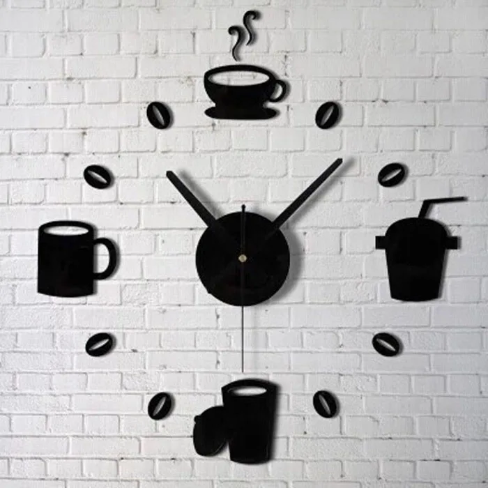 Кофейные чашки, кухонные настенные художественные зеркальные часы, современный дизайн, Декор для дома, настенные наклейки для гостиной, M913
