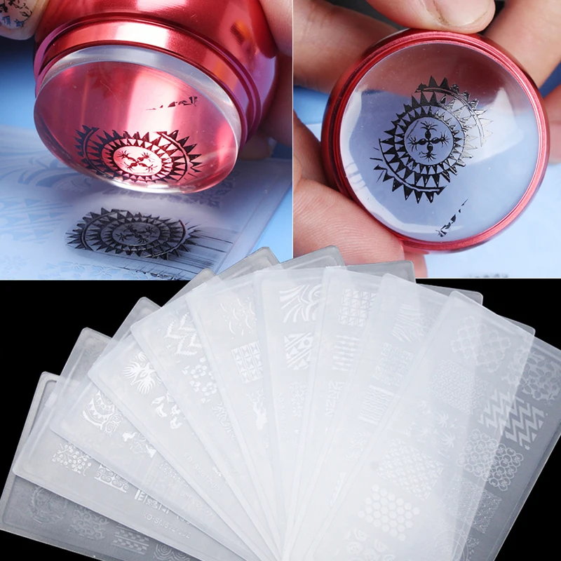 

10Pcs/Lot Plastic Nail Stamping Plates Set Nail Art Polish Print Transfer Stencil Nail Stamping Template UV Gel Manicure Tools