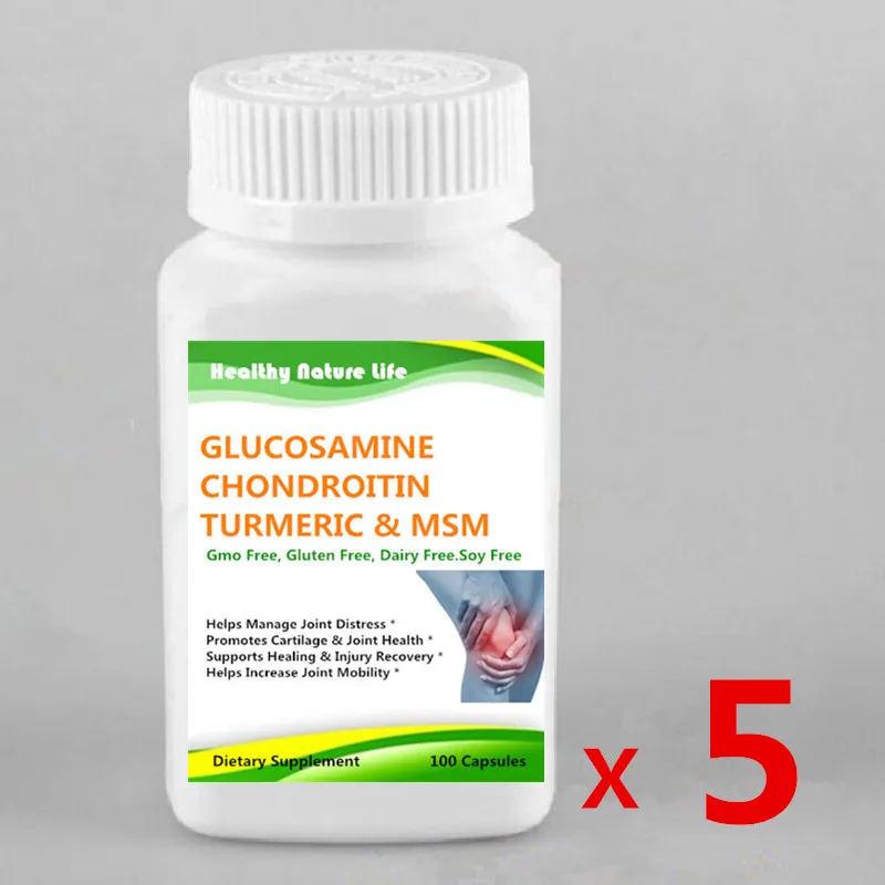 Глюкозамин с хондроитиновой куркумой MSM Boswellia-дополнение для облегчения боли в суставах-противовоспалительное и антиоксидантное средство - Цвет: 5 bottles