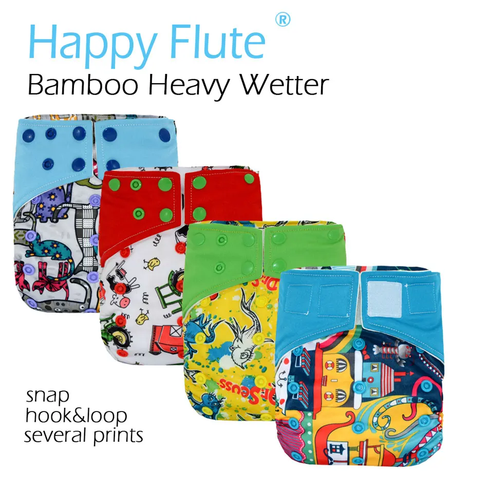 Happy Flute Night AIO Heavy Wetter AIO With 2 Bamboo Cotton Inserts Luxury High Absorbency Vecro