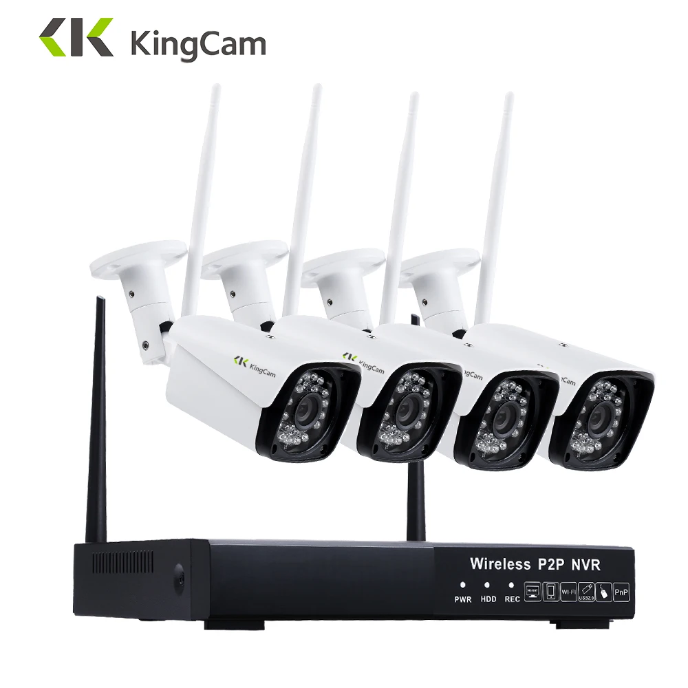 

KingCam 4CH 1080P WiFi NVR 4PCS 2MP IR Outdoor Weatherproof CCTV Wireless 1080P IP Camera Security Video Surveillance System Kit