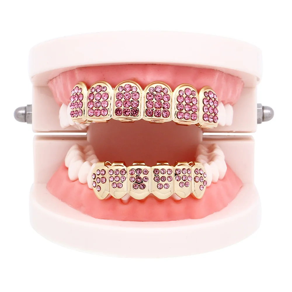 Хип-хоп Iced Out Grillz верхние и нижние зубы Grillz красочные панк золотые зубные колпачки Rapper зубные грили