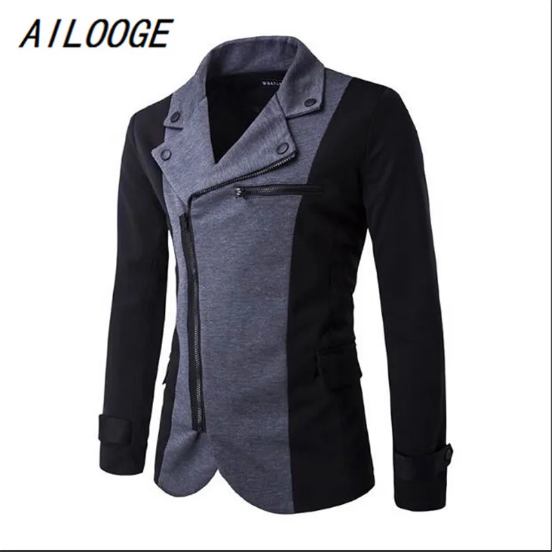AILOOGE новое поступление весенне-осенний мужской модный Блейзер на молнии костюм куртка для мужчин, Мужской приталенный Дизайнерский Костюм с воротником