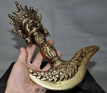 

christmas 10"Old Tibet Bronze Vajra Dorje Phurpa Vajrakilaya Ax Axe Talisman Wood Box Set halloween