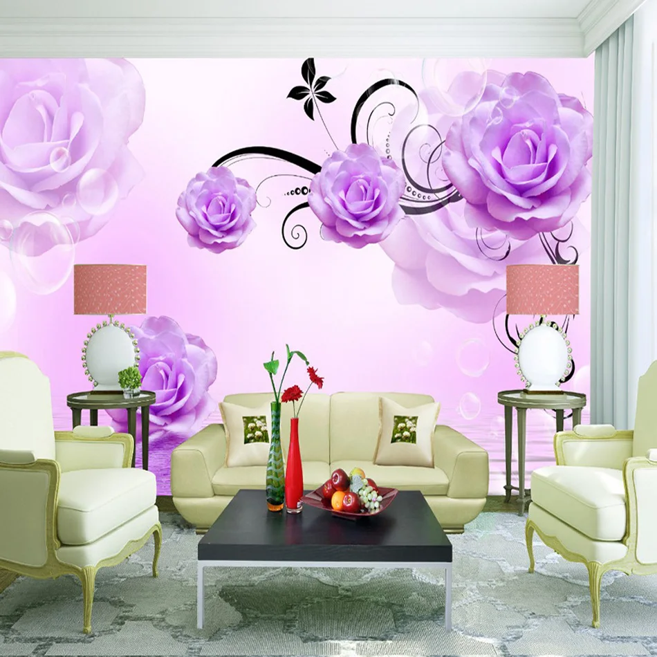 

Purple Rose Floral Deep Embossed 3D Brick Wall Paper Vintage Pattern Paper Wallpaper Roll Livingroom Wall Covering