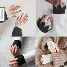 1 шт стимпанк вязанные крючком рукава манжеты на запястье ретро черные кружевные перчатки Аксессуары для костюма