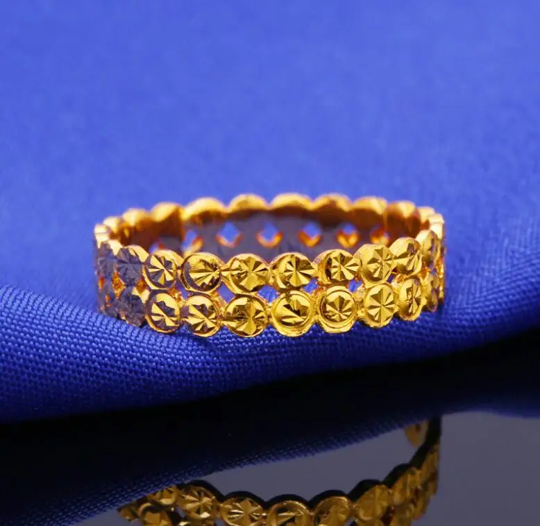 

Authentic 24k Yellow Gold Ring/ Women's Two Row Coin Ring/ 3g Us Size:6