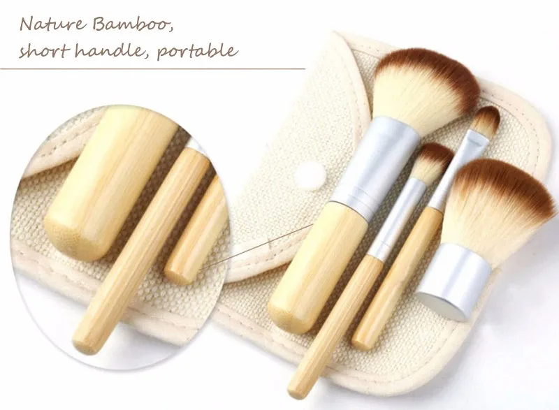 4 шт. портативные бамбуковые кисти для макияжа превосходный Профессиональный Мягкий косметический набор кистей для женщин Кабуки кисти набор кисти для нанесения макияжа