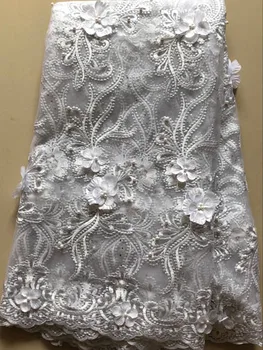 

French Lace Fabric White Wedding High Quality African Tulle Lace Fabric 5Yard 3D Flowers Embroidered Tulle Lace fabric ELL3391