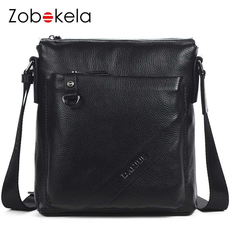 

ZOBOKELA Fashion Genuine Cow Leather Men Shoulder Bag Real Leather Business Crossbody Bag Solid Colors Mini Famous Brand Men Bag
