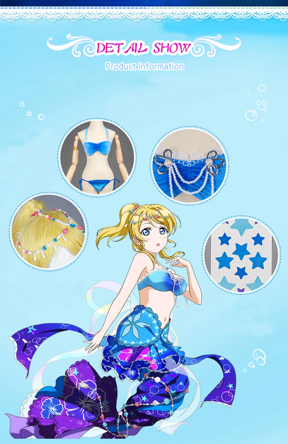 Anime Cosplay Costume Eli Ayase Cosplay Love Live! School Idol Project Mermaid Idolized Awakening Uwowo Costume (4)