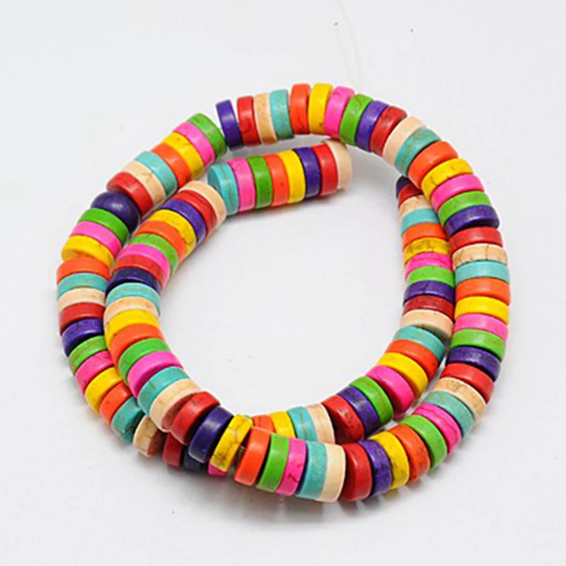

15.75" 20Strands 8x4mm Synthetic Tur quoise Beads Strands Heishi Beads Dyed Flat Round Mixed Color Hole: 1mm 110pcs/strand