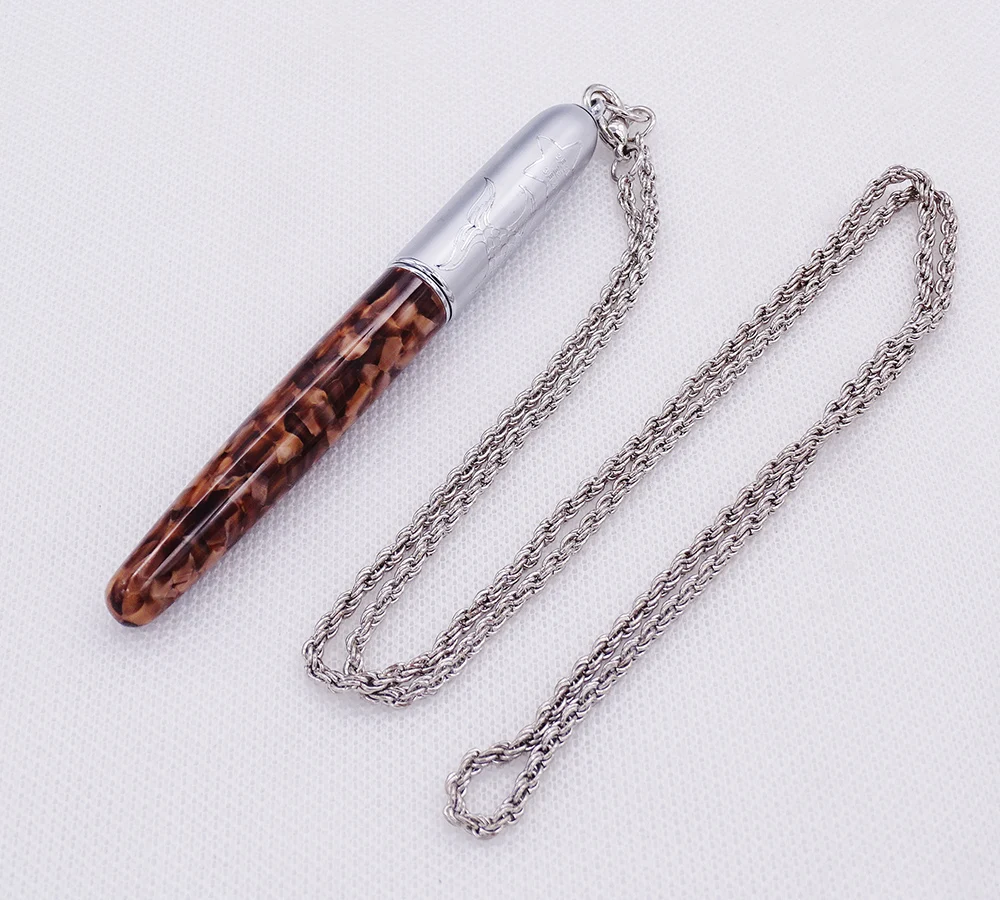 Fuliwen Celluloid Rollerball Pen Beautiful Coffee Petal Pattern with Unique Chain , Quality Writing Pen for Office Business