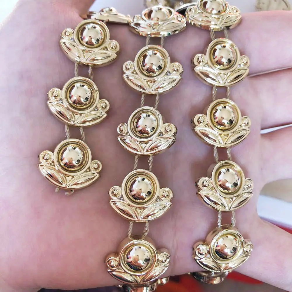 

NEW 1 Yard Nice Gold Bottom Flower Beads Chain Sewing Lace Trims Crafts Wedding DIY Christmas Decoration DSP15