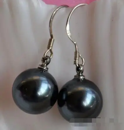 

FREE SHIPPING HOT sell new Style >>>>12mm round black shell pearl dangle earring silver hook