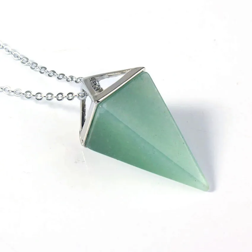 Мода-с бусинами посеребренный квадратная Пирамида маятниковая подвеска зеленый ожерелье из авантюрина для Юбилей ювелирные изделия