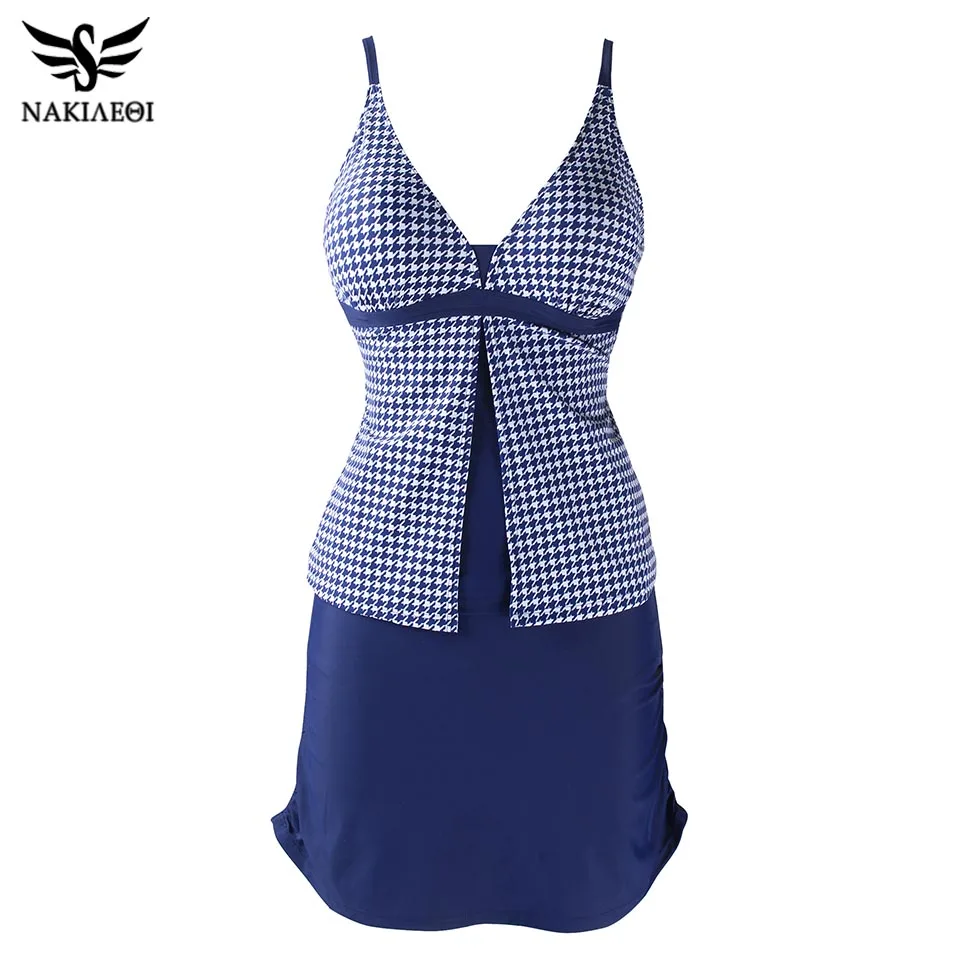 

NAKIAEOI 2019 New Plus Size Tankini Set Women Print Floral Two Piece Swimsuits swimwear Dress Retro Bathing Suits Beach Wear 2XL