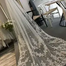 Largo velo de novia con borde de encaje blanco velos de boda de marfil con peine nueva novia Accesorios