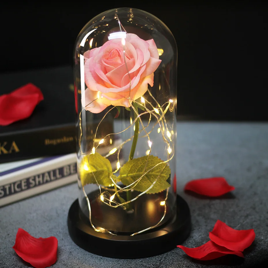 Ночник Красавица и Чудовище розы в стеклянном Куполе С светодиодный светильник для романтического подарка на день рождения святого Валентина
