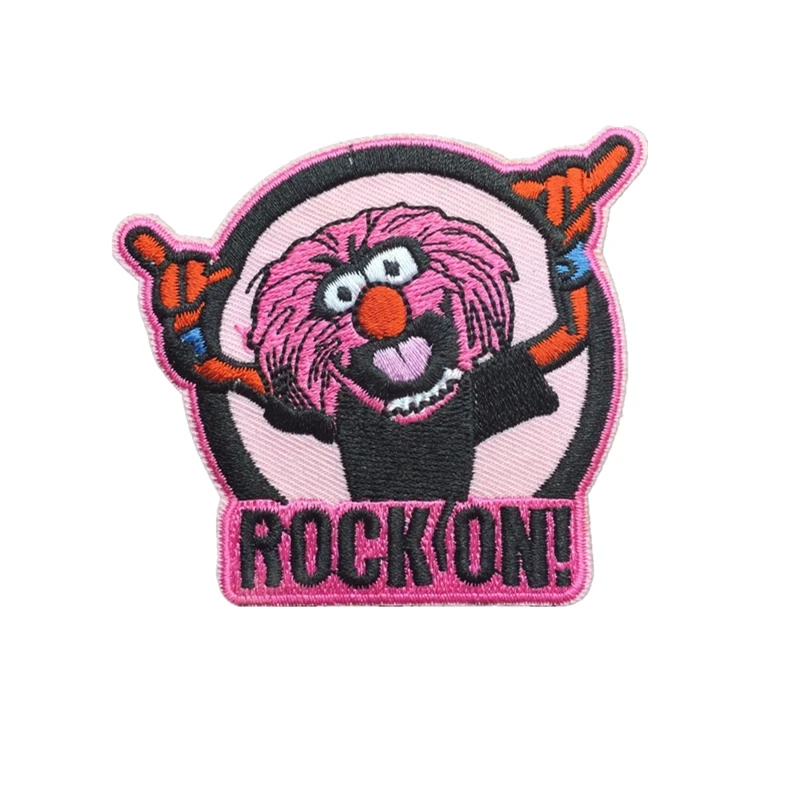 

Factory Custom Embroidered Patch Rock On Pink Lion Punk Emo Embroidered Iron on Patch Applique can be customized with your logo