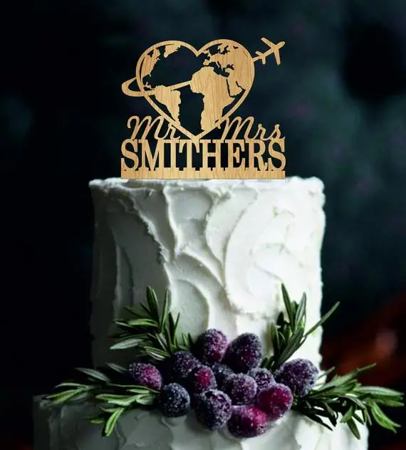 Last Name Cake Topper Personalized travelling Rustic Wedding Travel themed Mr & Mrs Ca | Дом и сад