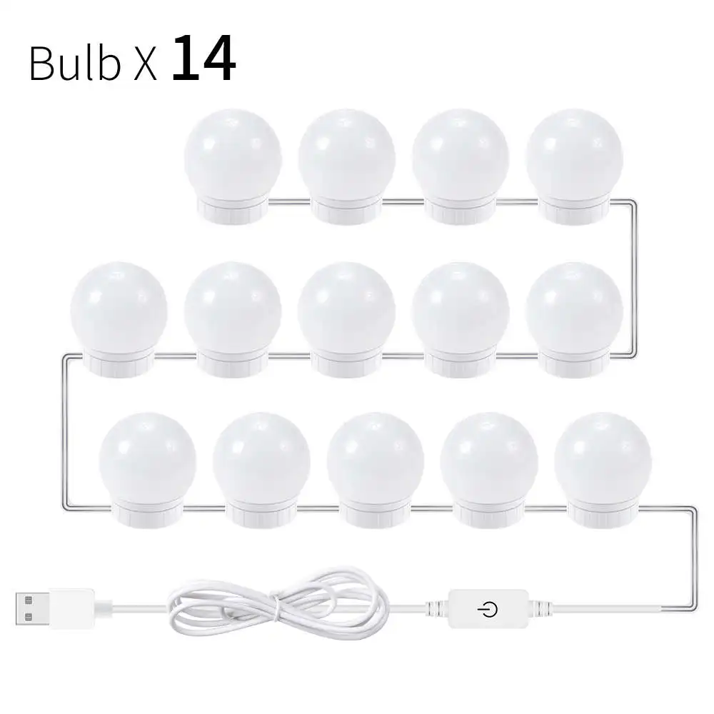 

USB LED 12V Makeup Light Led Vanity Table Mirror Light 2 6 10 14 Bulb LED Hollywood Make Up Lamp Stepless Dimmable Wall Lamp